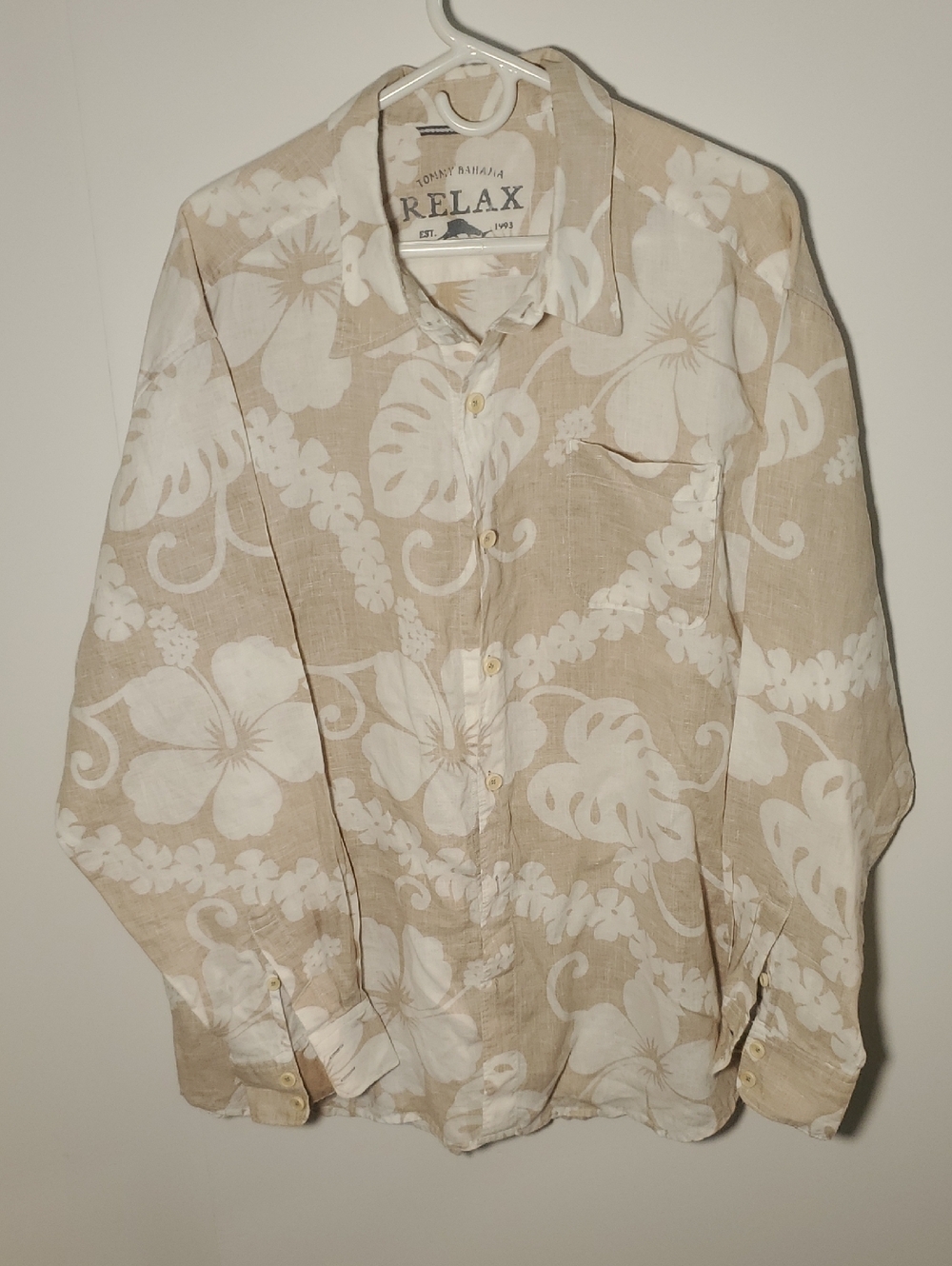 Tommy Bahama Beige & White Tropical Linen Relax Shirt Size XXL
